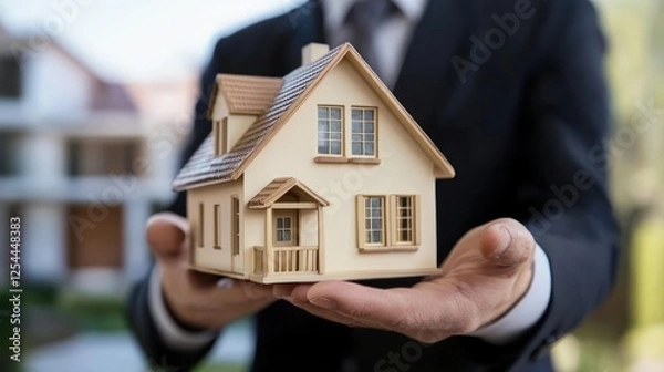 Fototapeta Real estate agent showing a house to potential buyers