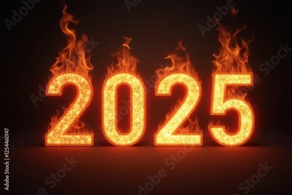 Fototapeta Fiery 2025 New Year s Eve Countdown Flaming Numbers Design