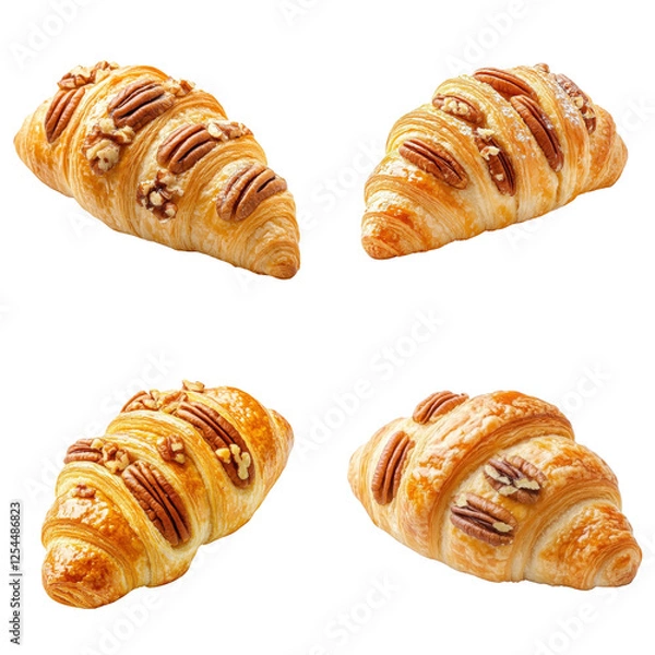 Fototapeta Croissant with pecans isolate on white background Collection Png.