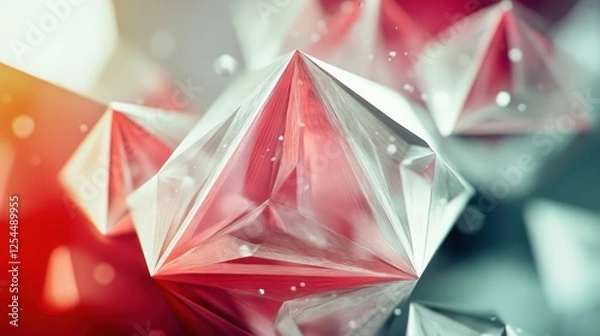 Obraz Abstract Red and White Geometric Crystal Structures