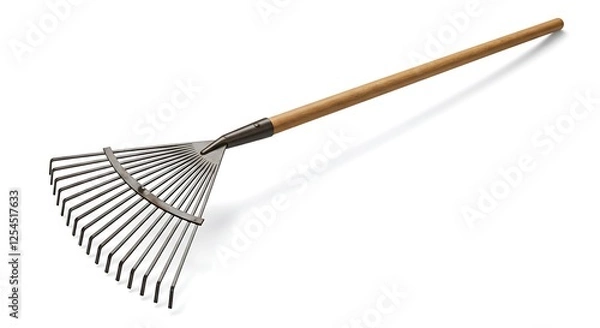 Obraz Leaf Rake with Metal Tines and Wooden Handle for Gardening Work