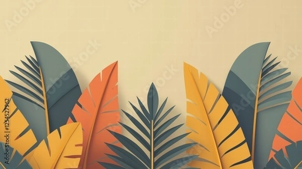 Fototapeta Vibrant Stylized Leaves in Warm Autumn Colors Against Soft Beige Background for Nature-themed Designs and Illustrations