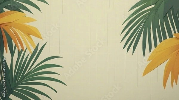 Fototapeta Vibrant Tropical Background with Palm Leaves - Ideal for Nature and Summer-Themed Projects and Designs, Evoking Relaxation and Freshness