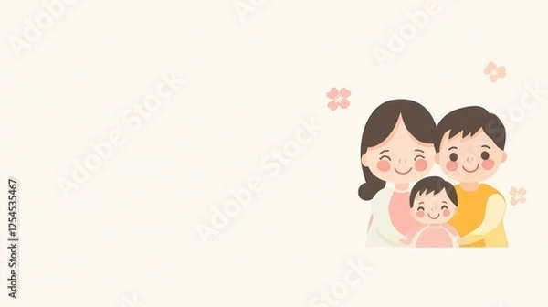 Fototapeta Happy family portrait, spring background,  website banner