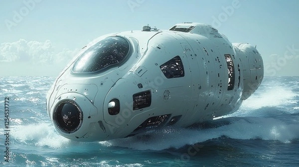 Fototapeta Futuristic Submarine Exploring Ocean Depths in Serene Waters