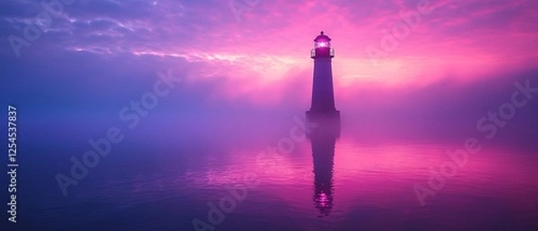Fototapeta Serene Lighthouse at Sunrise with Colorful Sky and Calm Water