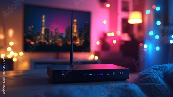 Obraz Smart Home Evening Ambiance: Router and TV