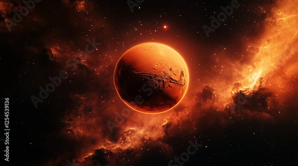 Fototapeta 星々に囲まれた宇宙空間に浮かぶ惑星、火星