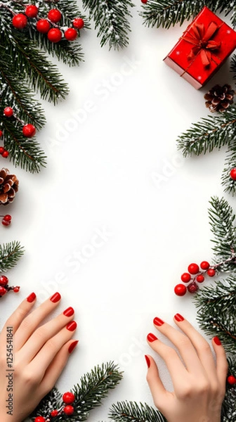 Obraz Festive hands frame, Xmas gift, winter