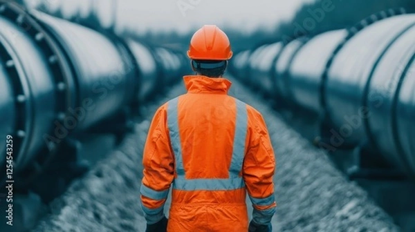 Fototapeta Experienced Technician in Proper Workwear Testing High Fidelity Equipment at Industrial Site