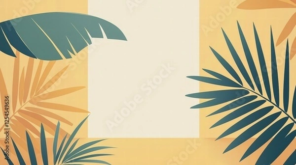 Fototapeta Vibrant Tropical Palm Leaves Background Design with Blank Space for Your Text or Design Elements - Ideal for Summer Promotions and Creative Projects