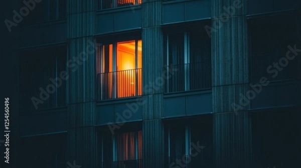 Obraz Illuminated Apartment at Night: A Single Light in the Darkness