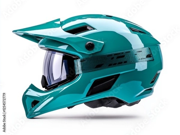 Fototapeta High-quality turquoise motocross helmet designed for safety and performance in off-road biking adventures