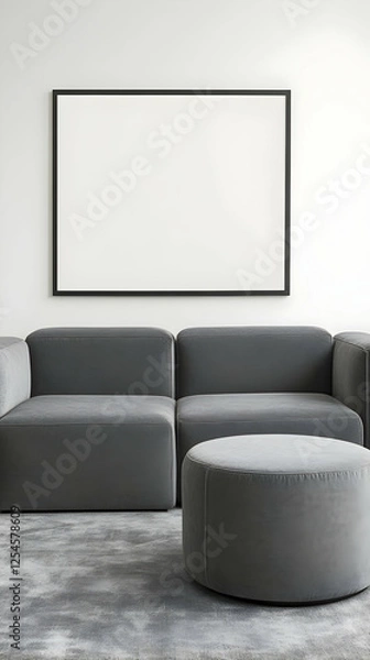 Fototapeta Modern Gray Sofa and Ottoman 3D Rendering