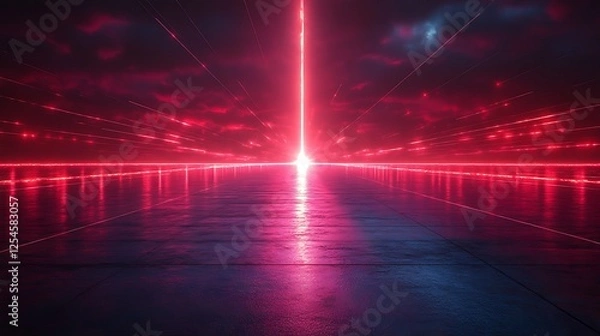 Obraz Fiery red laser beams converging into a single radiant point