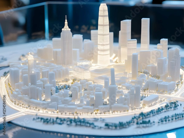 Fototapeta White Cityscape Architectural Model 3D Render