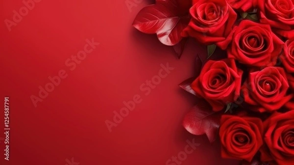 Obraz Vibrant Red Roses on a Rich Red Background - Perfect for Celebrations, Love, and Romantic Themes, Ideal for Invitations and Decorations