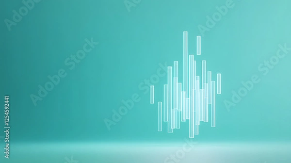 Fototapeta Floating translucent financial charts in monochrome teal, symbolizing data flow and analysis.
