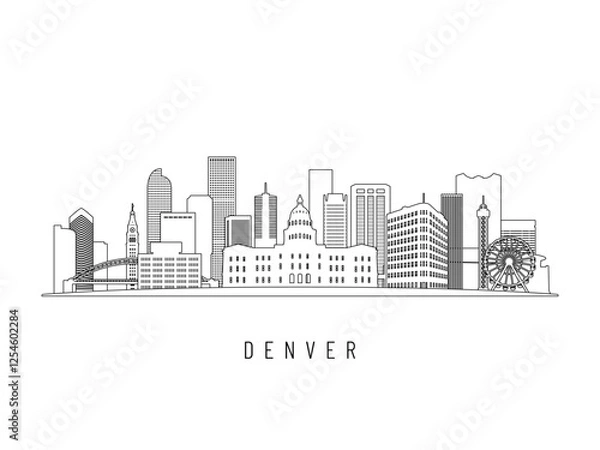 Fototapeta Detailed Denver skyline vector illustration. Denver buildings in line art style, perfect for modern designs.