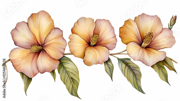 Obraz Peach hibiscus floral branch, design element, white background