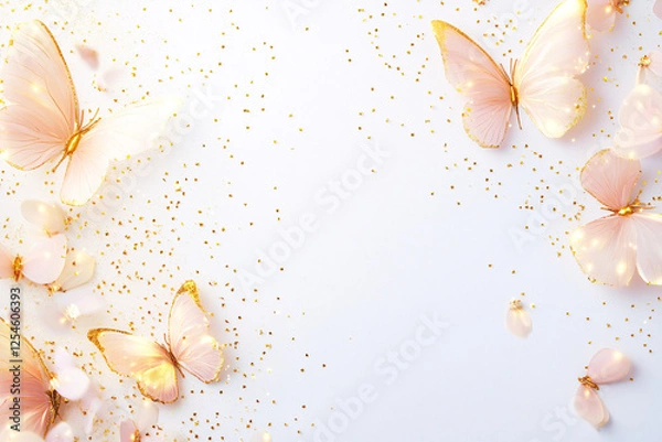 Obraz golden glitter pink butterfly background for wedding or birthday invitation card design