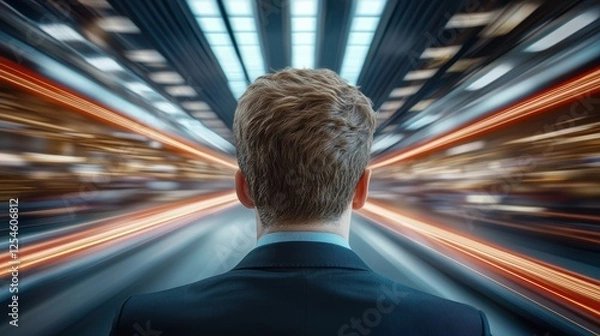Fototapeta Visualizing the Rapid Digital Transformation of the Business World   A futuristic fast paced depiction of the data driven tech infused landscape of modern enterprise and commerce