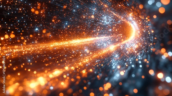 Fototapeta A dynamic 3D spaceflight illustration depicting a futuristic hyper jump with radiant cosmic energy and vibrant nebula trails, set in a modern bright tone with a blurred background for blank caption sp