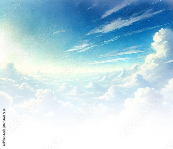 Fototapeta ファンタジックな青空の水彩画の背景イラスト／AI生成