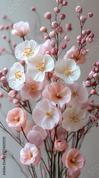 Fototapeta Delicate arrangement of pink and white flowers in a soft background, enhancing tranquility