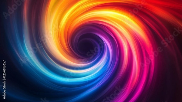 Fototapeta A futuristic neon rainbow smooth spiral circle representing a dynamic flow, symbolizing change, progress, and innovation. The blurred background suggests endless possibilities and a bright future.

