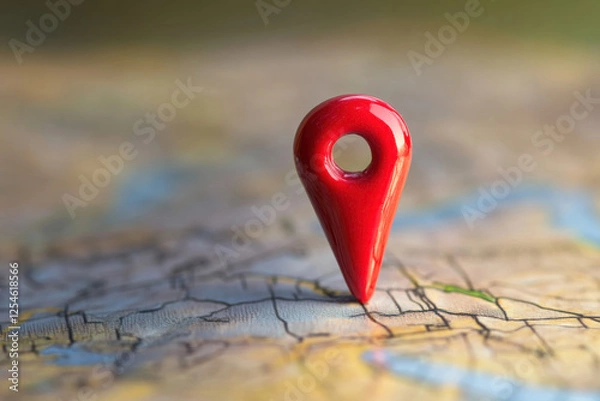 Obraz A large three-dimensional red pin angled on a minimalistic map, capturing instant viewer attention