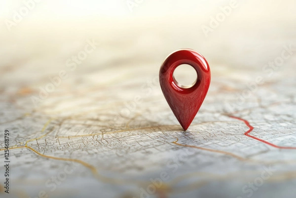 Obraz A large three-dimensional red pin angled on a minimalistic map, capturing instant viewer attention