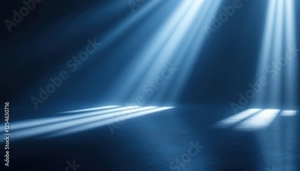 Fototapeta Mysterious blue light rays in dark atmospheric setting