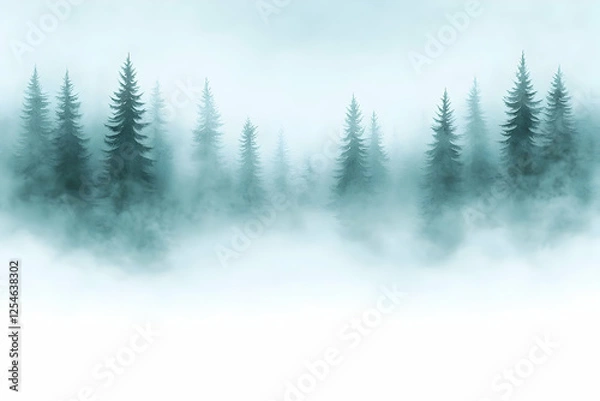 Obraz Misty Forest Illustration Winter Trees Background