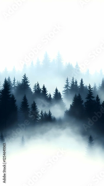 Fototapeta Misty Forest Illustration: Serene Coniferous Trees in Fog