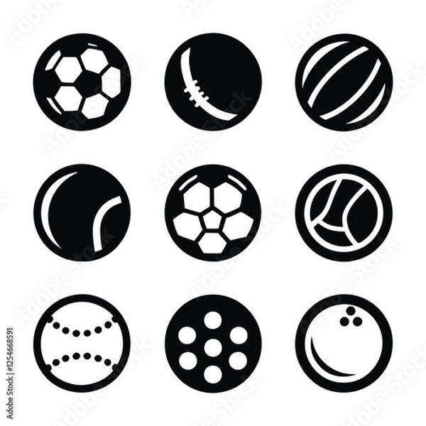 Fototapeta Football (Soccer Ball), Basketball, Baseball, Tennis Ball, Cricket Ball, Golf Ball, Volleyball, Rugby Ball, American Football, Hockey Ball, Ping Pong Ball icon set