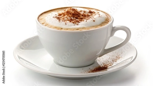 Obraz Cappuccino White Cup, Foamed Milk, Cinnamon Dusting