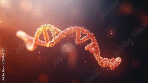 Obraz Abstract representation of a DNA strand illuminated by glowing particles in a dark background