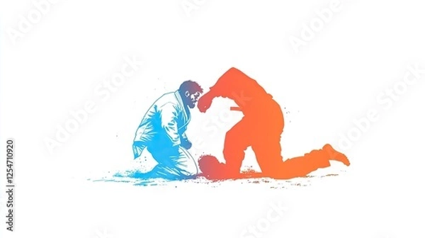 Obraz Dynamic illustration of two fighters engaged in a martial arts match on a minimalistic background