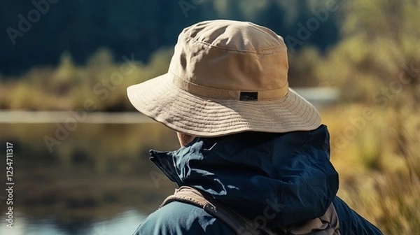 Fototapeta Hiking hat for protection from the sun and rain of the hikers. camping activity ideas