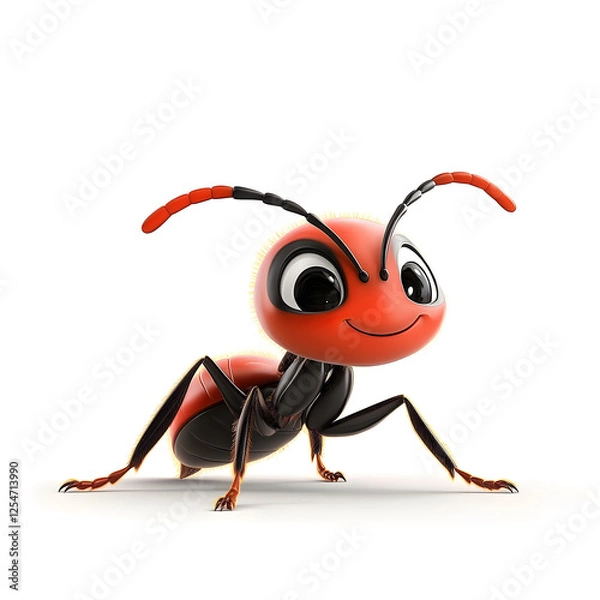 Fototapeta 3d cartoon cute illustration of ant on white background