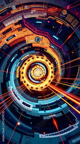 Fototapeta Dynamic energy vortex with vibrant colors and digital circuitry elements in a futuristic design