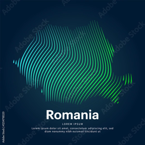 Fototapeta simple logo map of Romania Illustration in a linear style. Abstract line art Romania map Logotype concept icon. Vector logo Romania color silhouette on a dark background. EPS 10