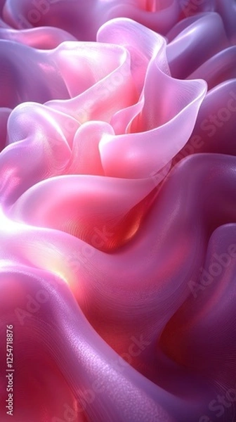 Fototapeta A 3D minimalist wave pattern designed in soft, flowing curves with pastel colors such as light pink, baby blue, lavender, and mint green.