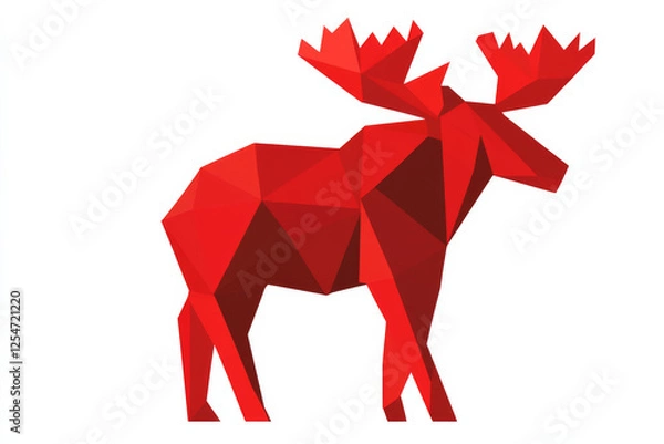 Fototapeta Red geometric moose illustration with angular shapes