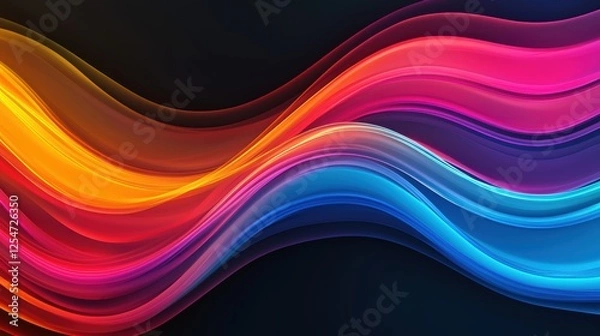 Fototapeta A vibrant, wavy design featuring gradients of orange, pink, and blue against a dark background, creating a dynamic visual effect.