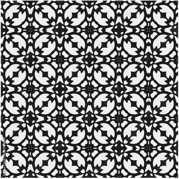Fototapeta Seamless pattern with repeating abstract shapes.Black and white texture.Design element for prints, decoration, cover, textile,wallpaper, background, wrapping paper, clothing, fabric, package, cards.