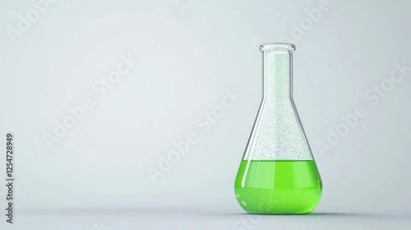 Obraz Green liquid in a laboratory flask on a plain background, symbolizing science and experimentation