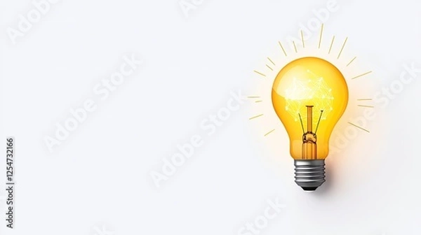 Fototapeta Bright light bulb glowing with creative energy, symbolizing innovation and ideas against a plain background