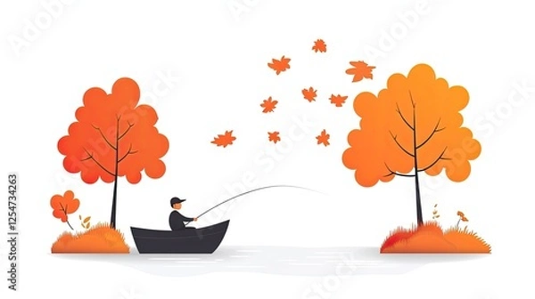 Obraz A serene autumn fishing scene with a person casting a line amidst falling leaves by the riverbank